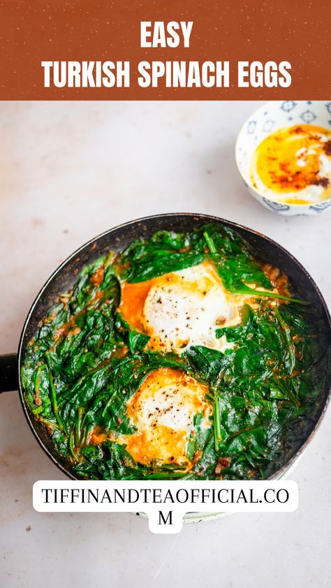 Turkish Spinach Eggs in a pan Breakfast Spinach, Spinach Eggs, Turkish Eggs, Spinach Breakfast, Easy Weekday Meals, Starter Recipes, Turkish Breakfast, Spinach Egg, Egg Recipes For Breakfast