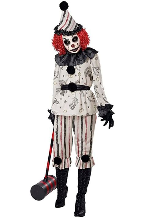 Halloween Adult Creeper Clown Costume Dark Clown Costume, Goth Clowncore, Dark Clowncore, Evil Clown Costume, Scary Clown Costume, Iron Mask, Clown Hat, Clown Horror, California Costumes