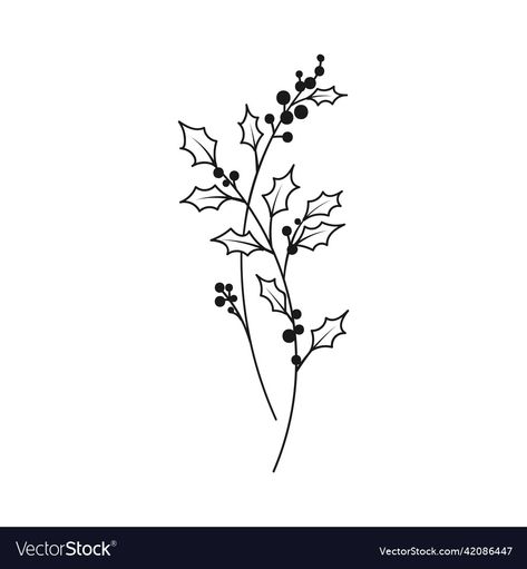 Holly Flower Fine Line Tattoo, Holly Fine Line Tattoo, Cranberry Branch Tattoo, December Birth Tattoo, December Tattoos Ideas Birth Flower, Small Holly Tattoo, Holly Berry Tattoo Simple, Holly Leaf Tattoo, Holly Flower Drawing