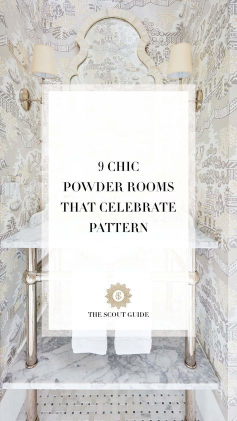 Sometimes, the smallest spaces offer the biggest opportunities to make a statement. After all, why not take a risk in a room that’s just a few square feet wide? Here, we’ve rounded up 9 powder rooms that prove that when it comes to making a splash, they’re the perfect places to take the plunge with pattern. With their bold prints and unexpected pops of color, these little rooms will leave a lasting impression. Wallpaper Powder Room Small Luxe, Spa Powder Room Ideas, Statement Powder Room, Wallpaper For Powder Room, Dramatic Powder Room, Chic Powder Room, Wallpaper Powder Room, Powder Room Wallpaper, Classic Prints