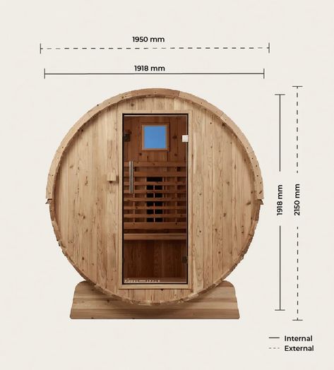 Outdoor Barrel - Infrared Sauna - Found–Space Round Sauna, Outdoor Infrared Sauna, Home Infrared Sauna, Sauna Diy, Hot Tubs Saunas, Barrel Sauna, Sauna Accessories, Outdoor Sauna, Infrared Heater