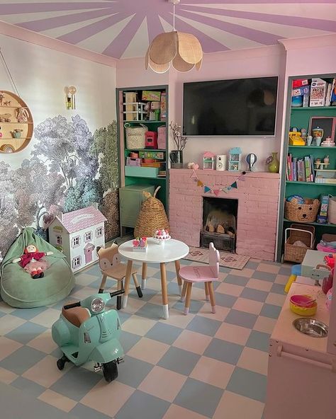 All posts • Instagram Pastel Rainbow Playroom, Room Ideas Pastel, Heritage Colours, Playroom Mural, Room Decor Inspiration, Checkerboard Floor, Toddler Room Decor, Playroom Wall Decor, Lvt Flooring