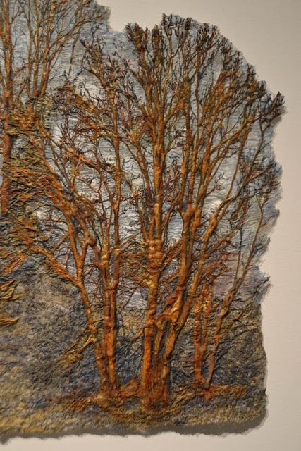 "Forest" by Leslie Richmond Mixed fiber fabric, heat reactive base, metal patinas, acrylic paint, dyes Textiles Artwork, Landscape Quilts, Fiber Artist, Tree Quilt, Textile Fiber Art, Thread Art, Thread Painting, Textile Arts, Fibre Art