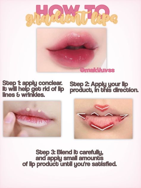 #lips #makeup #tips #kbeauty #gradinetlips #foryou #follow4more Gradient Lips Tutorial, Lips Tutorial, Lip Care Tips, Gradient Lips, Makeup Tuts, Asian Makeup Tutorials, Chinese Makeup, Lip Tutorial, Makeup Secret