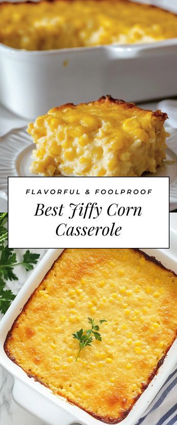 You'll love this Best Jiffy Corn Casserole—it's sweet, creamy, and super comforting! It's the ideal dish for family gatherings or cozy dinners when you want to impress without a lot of fuss. Southern Style Casseroles, Cornbread Casserole Thanksgiving, Corn Casserole Jiffy No Egg, Joanna Gaines Corn Casserole, Jiffy Corn Sufle Recipe, Savory Corn Casserole, Corn Custard Casserole, Crockpot Cornbread Casserole, Corn Souflee Recipes