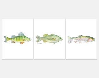 Largemouth Bass Fish Art Print Watercolor giclee Print from | Etsy Fishing Nursery, Watercolour Nursery Art, Watercolor Fish, Watercolor Prints, Largemouth Bass, San Gabriel, Rainbow Trout, Fish Painting, Fish Print