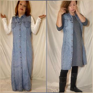 Maxi Dress Refashion, Dyi Dress, Clothing Makeovers, Dress Makeover, Clothing Alterations, Denim Button Up Dress, Easy Clothing, Clothing Upcycle, Upcycled Clothes