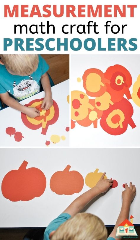 Preschoolers get hands-on math practice with this fall-themed layered pumpkin craft! It's perfect for teaching sorting, sequencing, and measurement. Plus, the end result is a gorgeous fall craft that makes a great fall classroom decoration! Measuring Activities, Pumpkin Science Activities, Pumpkin Math Activities, Pumpkin Activity, Pumpkin Lessons, Fall Math Activities, Pumpkin Math, Craft For Preschoolers, Activity For Preschoolers