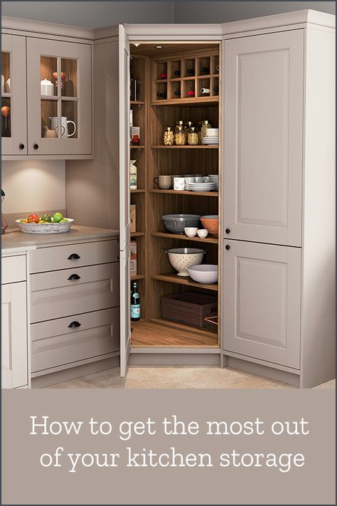 Kitchen Corner Pantry, Corner Kitchen Pantry, Kitchen Pantry Cabinet, Kitchen Storage Ideas, Kitchen Larder, Cabinet Organizers, Corner Pantry, Open Plan Kitchen Living Room, Kitchen Pantry Design