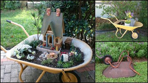 This project is so great because it all centers on a fantastic house for your fairies. Again, this is the kind of project that would be perfect for kids and using a wheelbarrow to keep it all together is a fantastic idea. Instead of setting up your own fairy realm in a garden area or space, put it all together in an old wheelbarrow so it can be easily moved. Fairy Garden Design Ideas, Diy Miniature Garden, Gerobak Dorong, Wheelbarrow Planter, Wheelbarrow Garden, Lock Screen Wallpaper Iphone, Fairy Garden Designs, Faeries Gardens, Mini Fairy Garden