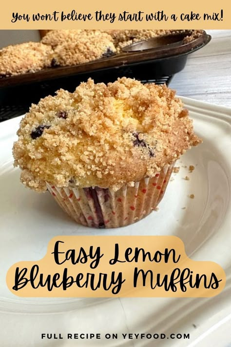 Easy Cake Mix Lemon And Blueberry Muffins - yeyfood.com Blueberry Muffin Cake, Lemon Blueberry Muffins Recipe, Blueberry Cake Mix, Jelly Roll Cake, Hacks For Home, Cake Mix Muffins, Lemon And Blueberry, Recipes Using Cake Mix, Lemon Blueberry Bread