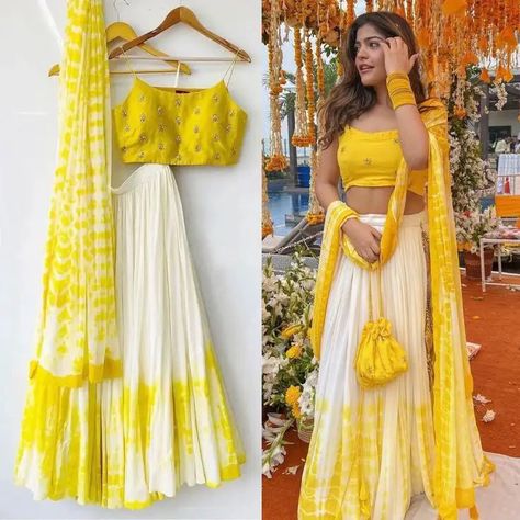 Bollywood Lengha, Lengha Sari, Haldi Ceremony Outfit, Haldi Dress, Lehenga Choli Designs, Indian Bridesmaid Dresses, Haldi Outfits, Bridesmaid Lehenga, Haldi Outfit