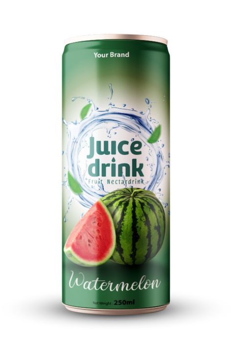 WATERMELON NECTAR 250ML CAN Coffee Pack, Water Poster, Aluminum Can, Watermelon Juice, Creative Package, Drinks Design, Juice Drinks, Alcohol Recipes, Creative Packaging Design