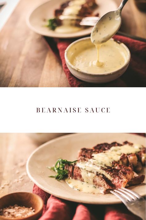 Béarnaise sauce - but make it easy. This recipe packs the flavor for the best steak sauce ever, but it's made with an immersion blender! Steak With Bearnaise Sauce, Bearnaise Sauce Recipe, Best Steak Sauce, Steak Sauce Recipe, Recipe For Steak, Béarnaise Sauce, Steak Sauce Recipes, French Sauces, The Best Steak