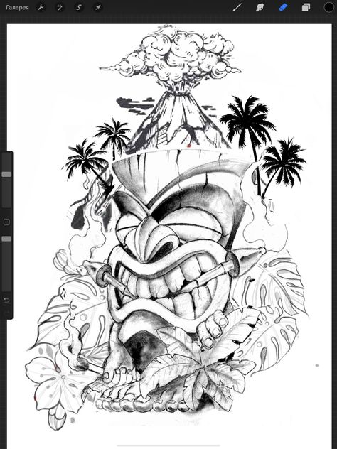 Tiki Sleeve Tattoo, Tiki Totem Tattoo, Hawaiian Skull Tattoo, Hawaiian Warrior Tattoo, Tiki Tattoo Ideas For Men, Tiki Man Tattoo, Tiki Head Tattoo, Tiki Tattoo Hawaiian, Hawaiian Tiki Tattoo