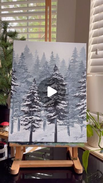 sarah • johnston on Instagram: "And into the forest I go, to lose my mind and find my soul. #acrylicpainting #mistyforest #moodywoods #snow #trees #paintingprocess #mountains #moody #foggy #misttechnique" How To Paint Foggy Trees, Snow Trees Painting, Trees In Fog, Paint Lessons, Diy Christmas Wall, Winter Scene Paintings, Into The Forest I Go, Pine Tree Art, Snow Trees