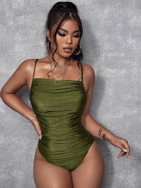 Body Verde, Comfy Jumpsuits, Green Bodysuit, Cami Bodysuit, Denim Skirt Women, Shein Tops, Short En Jean, Womens Bodysuit, Workout Tee