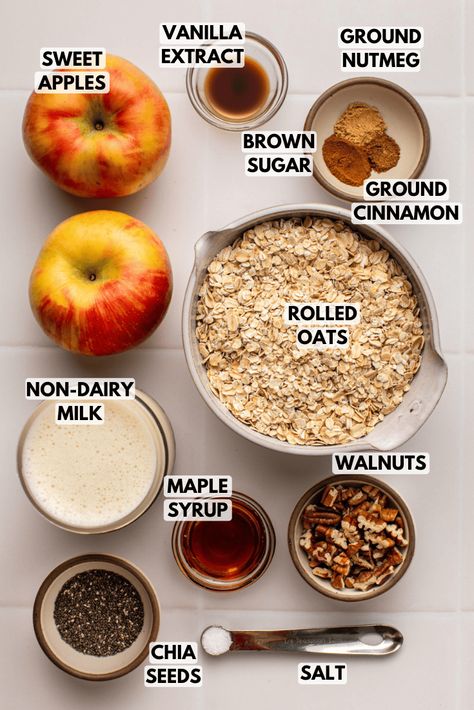 Apple Pie Overnight Oats - From My Bowl Overnight Apple Pie Oats, Apple Pie Oats Overnight, Apple Pie Oats, Overnite Oats, Apple Pie Overnight Oats, Apple Overnight Oats, Apple Brown Sugar, Apple Pie Oatmeal, Healthy Apple Pie