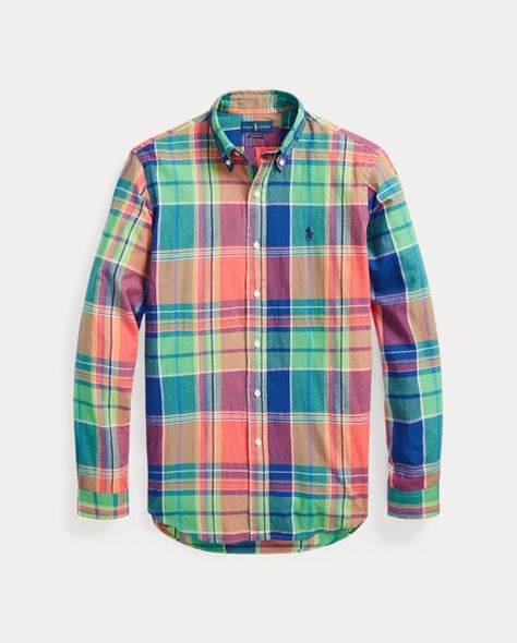 POLO : Classic Fit Madras Shirt Colour Shade Card, Plaid Sign, Madras Shirt, Shade Card, Summer Plaid, Ivy Style, Ralph Lauren Slim Fit, Madras Plaid, Button Outfit