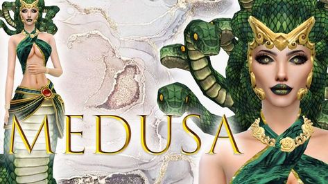 Medusa create a sim The Sims 4 made by GlitterQueenGamer for YouTube and Patreon Medusa Sims 4 Cc, Sims 4 Mythology Cc, Sims 4 Medusa, Sims 4 Greek Mythology Cc, Sims 4 Egyptian Cc, Sims 4 Goddess Cc, Greek Creatures, Evil Mermaids, Cc Hair