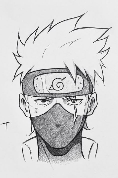 Kakashi Simple Drawing, Naruto Simple Drawing, Anime Pen Sketch, Boruto Sketch, Levi Sketch, Easy Manga Drawings, Kakashi Drawing, Naruto Drawings Easy, Anime Face Drawing