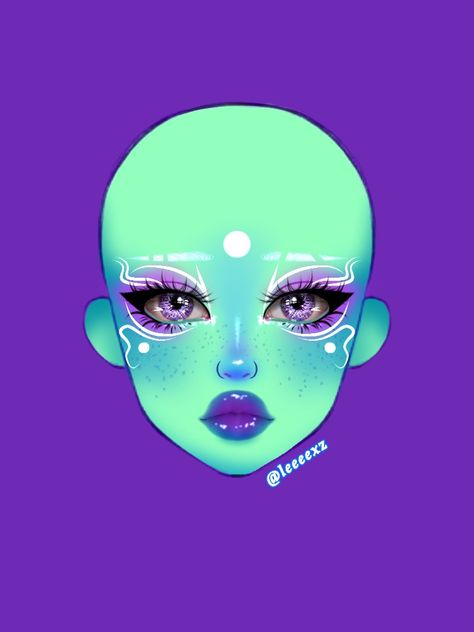 Planet her makeup aesthetic Planet Her Makeup, Purple Alien Makeup, Alien Inspired Makeup, Planet Her Aesthetic, Cute Alien Makeup, Alien Makeup Looks, Planet Makeup, Planet Her, Alien Makeup