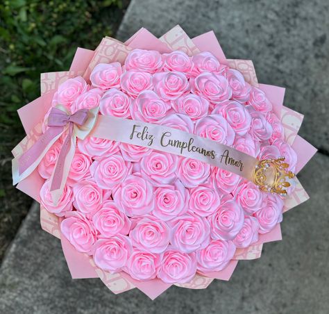 50 eternal roses (Ribbon roses) bouquet with a bow, banner with writing, and crown. Roses color and wrapping can be customized to your liking. 100 Bouquet Roses, 50 Count Rose Bouquet, Birthday Flower Bouquet Ideas, Eternal Rose Bouquet, Ribbon Roses Bouquet, Eternal Flower Bouquet, Eternal Bouquet, Ribbon Bouquets, Bow Banner