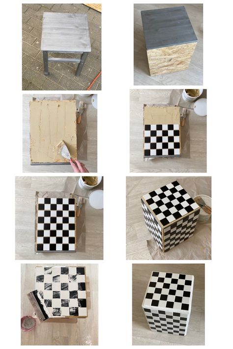 Diy House Interior, Checkered Coffee Table, Diy Cheap Furniture, Tile Furniture Diy, Diy Funky Decor, Diy Wooden Coffee Table, Diy Interior Ideas, Art Deco Diy, Side Tables Wooden