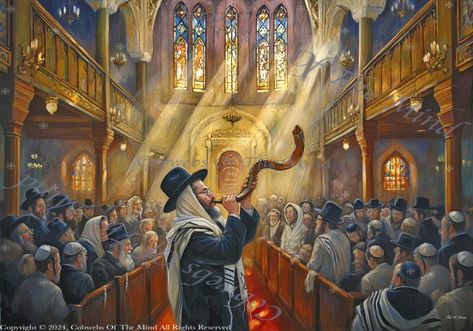 The Shofar's Song, A Tapestry of Devotion https://cobwebsofthemind.art/collections/the-days-of-atonement-rosh-hashanah-yom-kippur-sukkot 🎨✨ Dive into the heart of Jewish tradition with this stunning digital masterpiece! 🕍🐏 Behold the power of the shofar's call, echoing through a sun-drenched synagogue on Rosh Hashanah. This breathtaking scene captures the essence of spiritual renewal and community strength. Every detail, from the intricate stained glass to the reverent congregation, tells a ... Rosh Hashanah Traditions, Hoodie Illustration, Anton Pieck, Yom Kippur, Sukkot, Atonement, Rosh Hashanah, Jewish Art, Anton