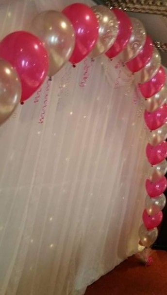 Family Reunion Backdrop Design, Balloon Arch For Wedding, Simple Balloon Decoration, Diy Photo Frame Cardboard, Arch For Wedding, Balloon Arch Backdrop, Pearl Balloons, Pink Latex, Surprise Birthday Decorations