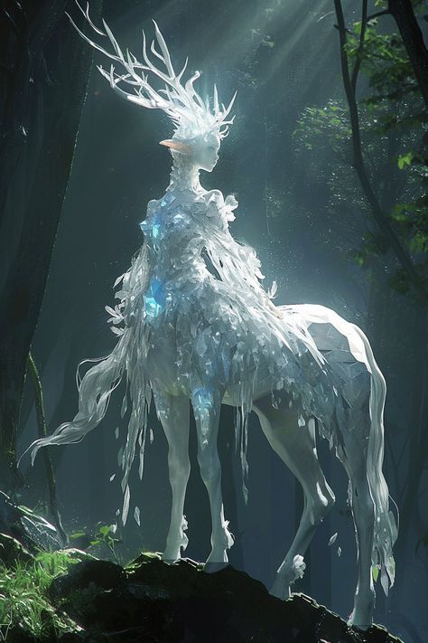 Mystical Creature Aesthetic, Cute Creatures Concept Art, Mythical World Aesthetic, Mythical Snow Creatures, Rideable Fantasy Creatures, Forest Fantasy Creatures, Fantasy Humanoid Creatures, Cute Magical Creatures, Aesthetic Creatures