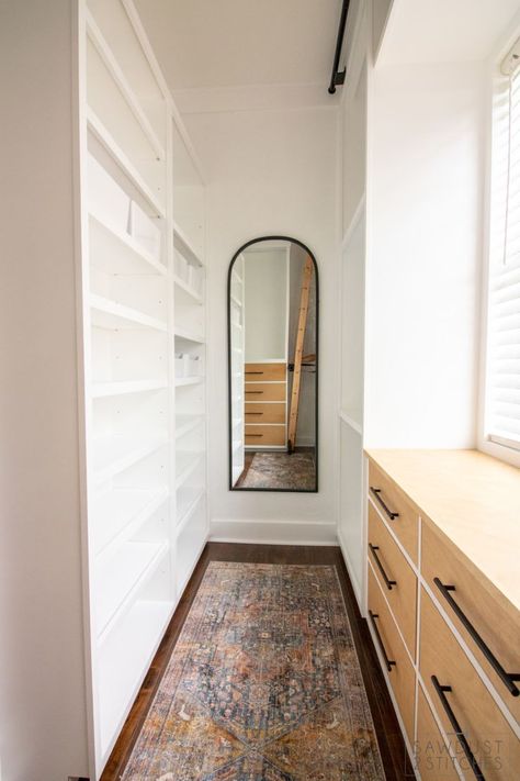 Separate Master Closets, Mudroom Connected To Master Closet, Redo Master Closet, Smaller Master Closet Ideas, His Master Closet, Spanish Walk In Closet, Mansion Bedroom Master Walk In Closet, Master Closet Doors Walk In, Master Closet Off Bathroom