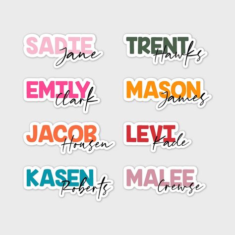 Waterproof name decals, personalized vinyl stickers and customized stickers. Add your own text or logo to create unique decals for your car, laptop, water bottle, or anywhere else! #waterproofdecals #vinylstickers . #Sticker_Name_Template #Name_Stickers_Personalized #Ella_Name #Customized_Stickers Sticker Name Template, Sticker Name Labels Aesthetic, Name Stickers Personalized, Ella Name, Customized Stickers, Matching Stickers, Personalised Stickers, School Labels, Name Sticker