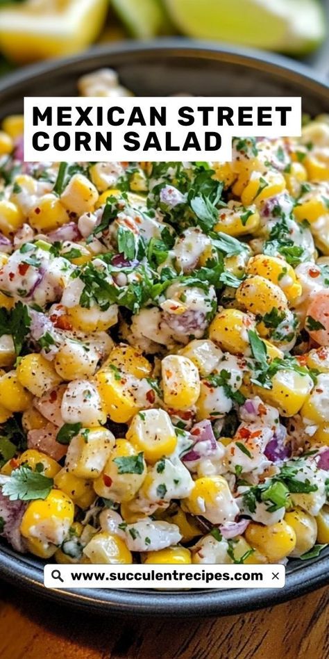 Whip up this Easy Mexican Street Corn Salad for a perfect summer side dish! With its combination of spices, cheese, and fresh ingredients, it’s sure to be a hit at your next barbecue or picnic. Corn Salad Recipe Easy, Easy Mexican Street Corn, Thanksgiving Diner, Perfect Roast Turkey, Taco Side Dishes, Mexican Street Corn Recipe, Street Corn Recipe, Barbecue Sides, Mexican Corn Salad