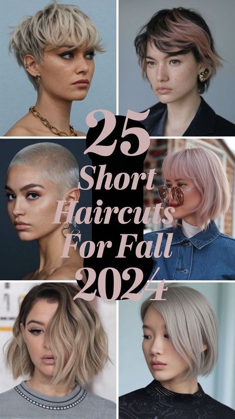 Short haircuts for fall 2024 are all about embracing trendy and cute styles that work for women of all ages. Young women with round faces can try Korean-inspired short cuts that frame the face beautifully. For those with fine flat hair, adding layers or bangs can create the illusion of volume. These hair trends offer stylish and easy-to-manage options for fall, perfect for keeping your look fresh and modern. Short Haircuts For Women Over 40 2024, Fall 2024 Short Hair Trends, Short Hair Trends 2024 Haircuts Women, Short Hair Cuts For Women Fall 2024, Short Hairstyle Women 2024 Trends, Trending Short Haircuts 2024, Pixie Cut 2024, Bob 2024 Trends, Bangs And Wavy Hair