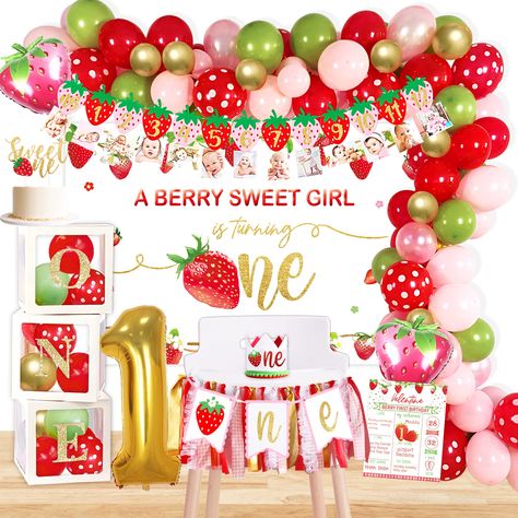 Sweet One Birthday Party, Berry First Birthday Party, Strawberry 1st Birthday, Sweet One Birthday, Berry 1st Birthday, 1st Birthday Girl Decorations, Berry First Birthday, Balloon Box, First Birthday Party Decorations