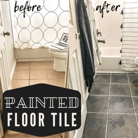 Painted Bathroom Floor tile- Transform your bathroom floors for less! Get that high end slate tile look using paint. Nightstands Diy, Sharpie Wall, Painted Bathroom Floors, Restore Furniture, Painting Bathroom Tiles, Tile Floor Diy, Bathroom Floor Tile, Entry Mudroom, Garage Floor Paint