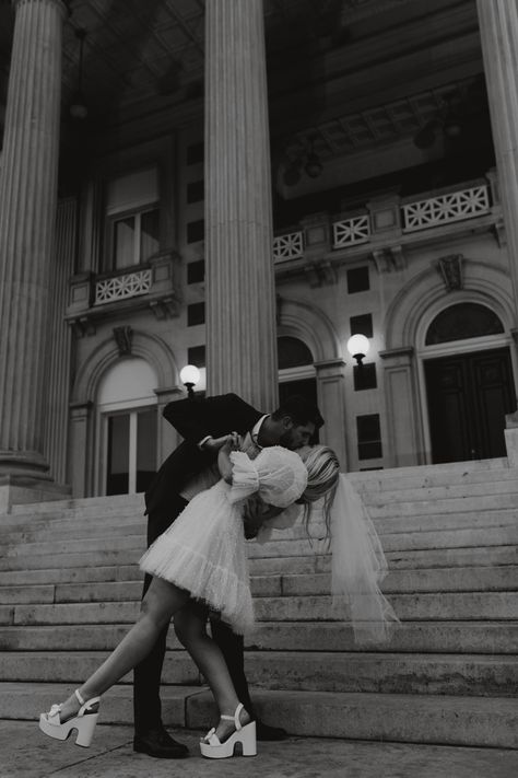 Engagement Photos 50s Theme, Engagement Photoshoot Ideas Vintage, Cute Elopement Pictures, Papparazi Aesthetic Photoshoot, Engagement Photoshoot White Dress, Court House Engagement Pictures, Wedding City Photoshoot, Elopment Photoshoot Ideas City, Court House Wedding Ideas Dresses