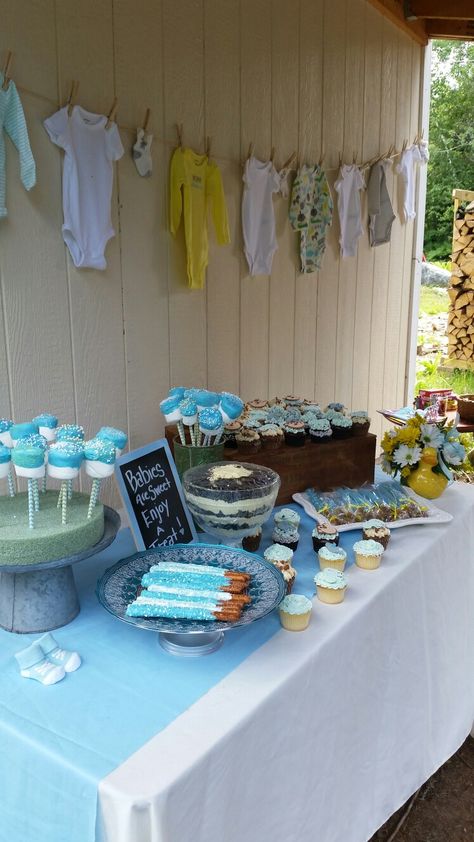 Baby Shower Dessert Table Boy, Dessert Table Baby Shower Boy, Boy Baby Shower Dessert Table, Shower Snacks, Shower Dessert Table, Baby Shower Dessert, Baby Shower Snacks, Baby Shower Dessert Table, Disney Baby Shower