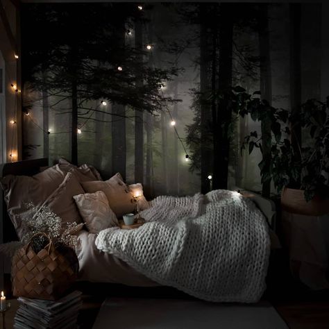 If you're looking for a bedroom that's dark and inviting, look no further than this bedroom aesthetic. Featuring a dark wood flooring and walls, this bedroom will give you the perfect atmosphere for sleep and relaxation. Forest Bedroom Aesthetic, Gardening Tattoos, Bedroom Aesthetic Dark, Drawing Bedroom, Dark Cozy Bedroom, Gardening Drawing, Forest Bedroom, Bedroom Ideas Romantic, Aesthetic Interior Design