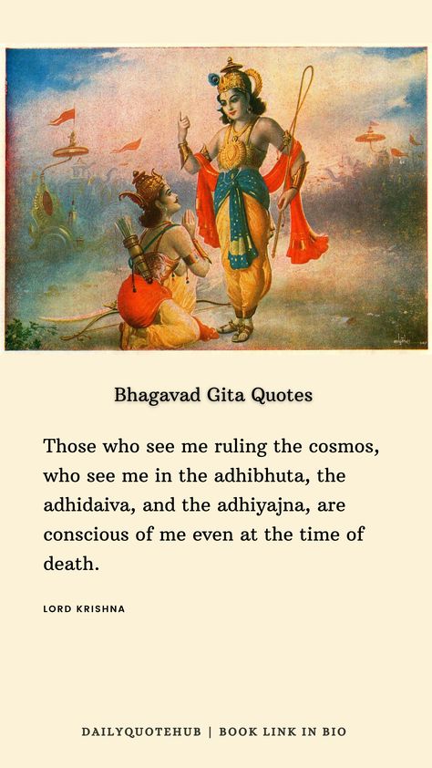 Bhagavad Gita, also known as the Gita - "The Song of The Lord" is a practical guide to one's life that guides one to re-organize their life, achieve inner peace, and approach the Supreme Lord (the Ultimate Reality). It is a 700-verse text in Sanskrit which comprises chapters 23 through 40 in the Bhishma-Parva section of the Mahabharata. #quotes #Quoteoftheday Bhagavad Gita Quotes, Mahabharata Quotes, Sanskrit Quotes, The Mahabharata, Famous Author Quotes, Gita Quotes, Daily Quote, Quotes Wisdom, Famous Authors