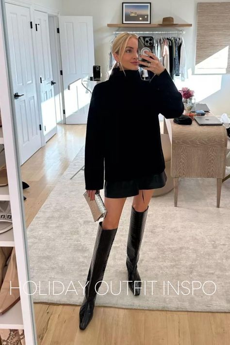 Looking for the perfect fall or winter outfit for the holidays? Sharing 4 Thanksgiving outfit ideas. The full looks are linked on LTK. Whether you you are looking for an elevated outfit or getting cozy, these looks will work for any holiday gathering. I love this sweater dress with tall boots for an effortlessly chic look. Tap to shop and bring this fashion inspo to life! Tall Boot Winter Outfit, Sweater Dress With Tall Boots, Tall Black Boots Outfit Winter, Outfits With Tall Black Boots, Black Tall Boots Outfit, Black Boots Outfit Winter, Dress With Tall Boots, Tall Black Boots Outfit, Tall Boots Outfit