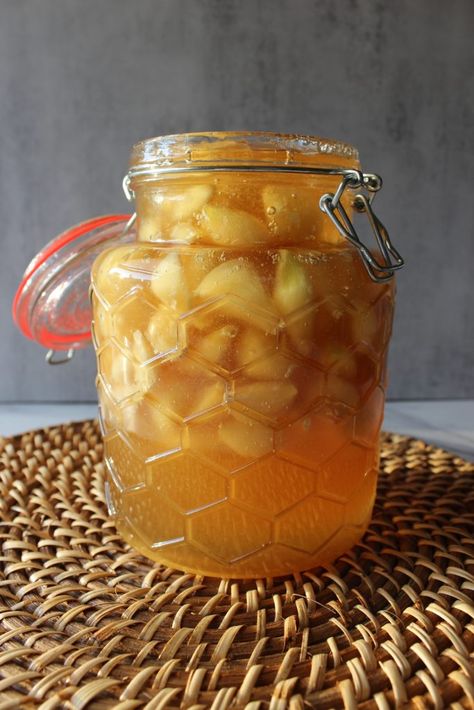 A swing top jar full of fermented honey garlic. Honey Dispenser Ideas, Honey Dispenser, Fermented Honey, Garlic Benefits, Herbal Salves, Ginger Syrup, Homemade Condiments, Herbs For Health, Honey Garlic