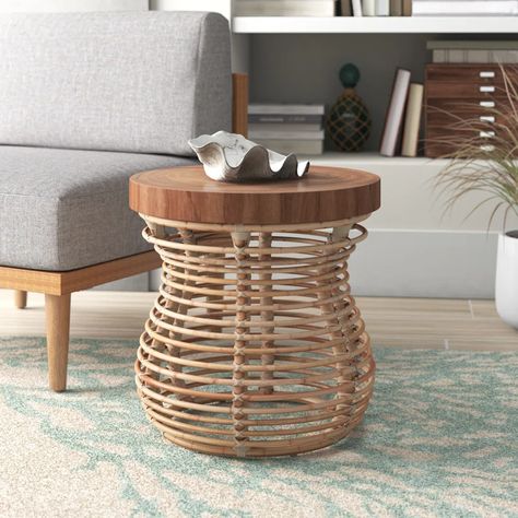 Beachcrest Home Wickes 20'' Tall Solid Wood Frame End Table & Reviews | Wayfair Wicker Bed, Rattan End Table, Comfy Sectional, Boho Modern, Wood End Tables, Accent Doors, Beachcrest Home, Stack Of Books, How To Distress Wood