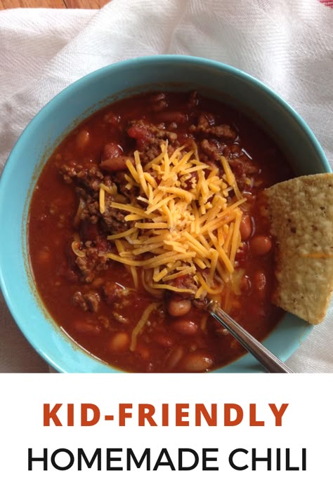 No Onion Chili Recipe, Blw Chili Recipe, Chili Kids Will Love, Toddler Chili Recipe, Chili For Picky Eaters, Kid Friendly Chili Recipe Crock Pot, Fall Crockpot Recipes Kid Friendly, Kids Chili Recipe, Chili Recipe For Kids