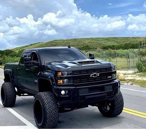 Jacked Up Truck, Diesel Trucks Ford, Custom Lifted Trucks, Chevy Trucks Silverado, Chevy Diesel Trucks, Trucks Lifted Diesel, Black Truck, Custom Chevy Trucks, Lifted Chevy Trucks