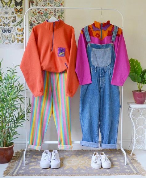 Kindercore Outfit, Colorful Gender Neutral Outfits, Winter Colourful Outfits, Fun Bright Outfits, Unique Colorful Outfits, Colorful Outfits Women, Colorful Overalls Outfit, Colourful Teacher Outfits, 90s Colorful Outfits