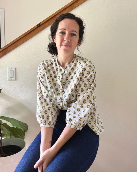 Bethany Lynne on Instagram: "Quickly becoming a favorite pattern of mine! This is my second #nephelineblouse and this lightweight cotton is just perfect for this pattern. I happened to have these perfect white buttons from my grandmas stash she gifted to me, which makes this blouse all the more special ☺️ I thought I wasn’t going to have enough of this fabric (1 m) but with a little bit of pattern piece tetris I managed to fit it in, but I had to sacrifice the sleeve tucks. I love it just as mu Yellow Tapestry, Sew Your Own Clothes, Gathered Dress, Handmade Wardrobe, Fall 2022, Blackbird, Fabric Stores Online, Back In Stock, Handmade Fashion