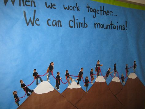 Teamwork Bulletin Boards, Camping Classroom, Camping Theme Classroom, Leader In Me, Adventure Theme, Classroom Bulletin Boards, School Bulletin Boards, New Classroom, Classroom Theme