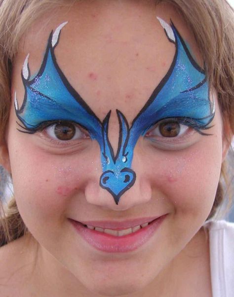 Dragon, over the eyes and nose, blue, black Dragon Face Paint, Dinosaur Face Painting, Facial Painting, Dragon Face Painting, Mime Face Paint, Dragon Makeup, Animal Face Paintings, Face Painting For Boys, Girl Face Painting